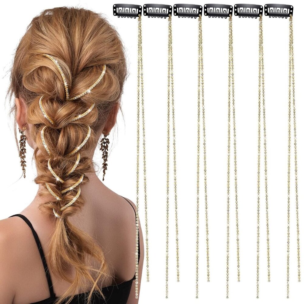 6 Pcs Rhinestone Hair Chains for Women Pearl Charm Rhinestone Hair Jewelry Acces